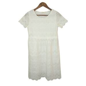 Tea N Rose White Eyelet Cottage Core Fairy Boho Short Sleeve Dress Sz Small